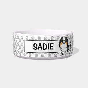 White Tricolor Cute Pomeranian And Dog's Name Bowl