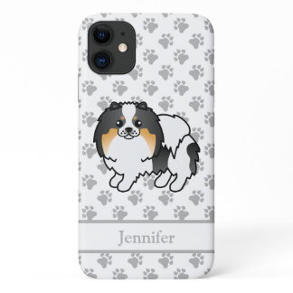 White Tricolor Pomeranian Cute Cartoon Dog &amp; Name iPhone 11 Case