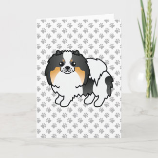 White Tricolor Pomeranian Cute Cartoon Dog &amp; Paws Card
