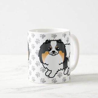 White Tricolor Pomeranian Cute Cartoon Dog &amp; Paws Coffee Mug