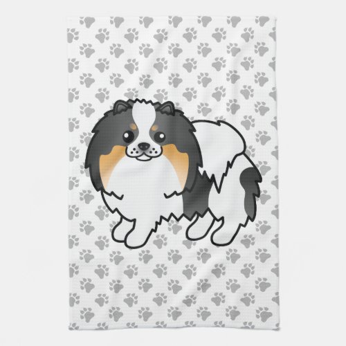 White Tricolor Pomeranian Cute Cartoon Dog  Paws Kitchen Towel