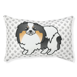 White Tricolor Pomeranian Cute Cartoon Dog &amp; Paws Pet Bed