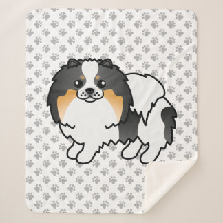 White Tricolor Pomeranian Cute Cartoon Dog &amp; Paws Sherpa Blanket