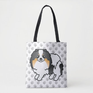 White Tricolor Pomeranian Cute Cartoon Dog &amp; Paws Tote Bag