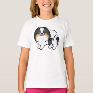White Tricolor Pomeranian Cute Cartoon Dog T-Shirt