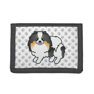 White Tricolor Pomeranian Cute Cartoon Dog Tri-fold Wallet