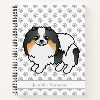 White Tricolor Pomeranian Cute Dog &amp; Custom Text Notebook
