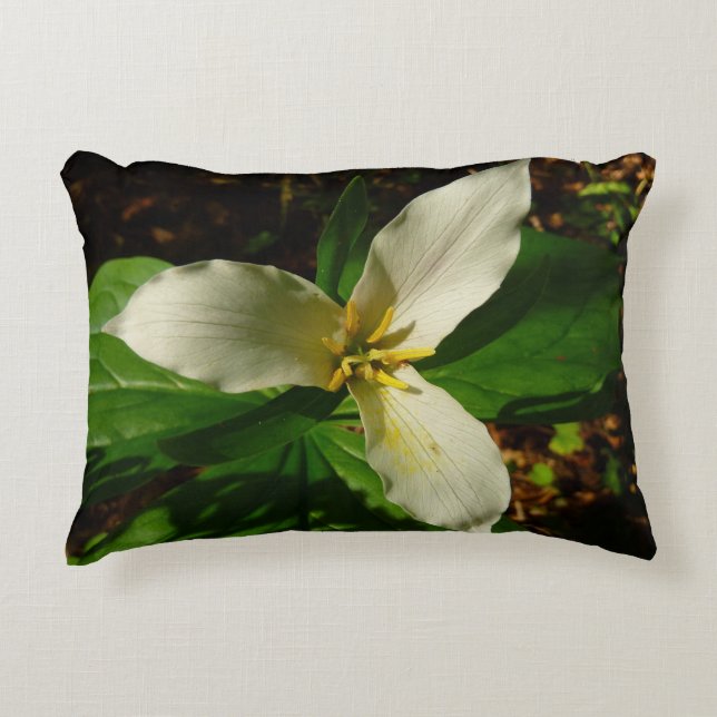 White Trillium Flower Spring Wildflower Accent Pillow (Front)