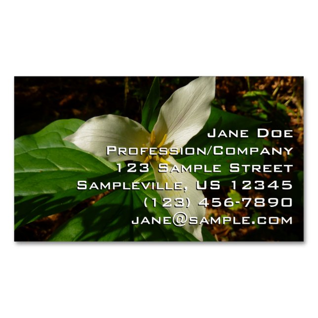 White Trillium Flower Spring Wildflower Business Card Magnet (Front)