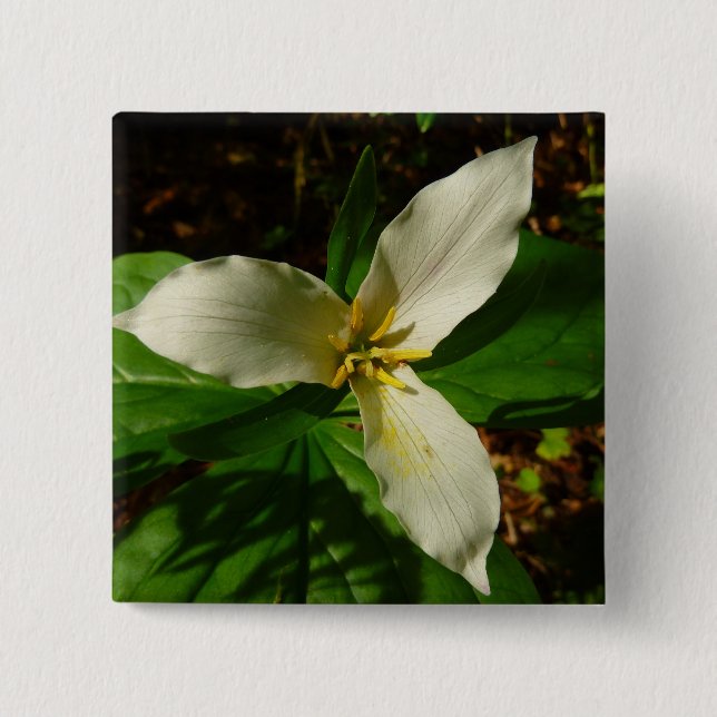 White Trillium Flower Spring Wildflower Button (Front)