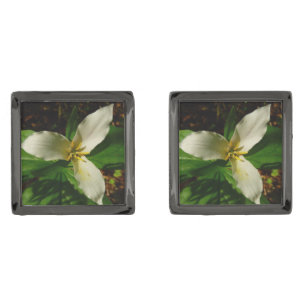 White Trillium Flower Spring Wildflower Cufflinks