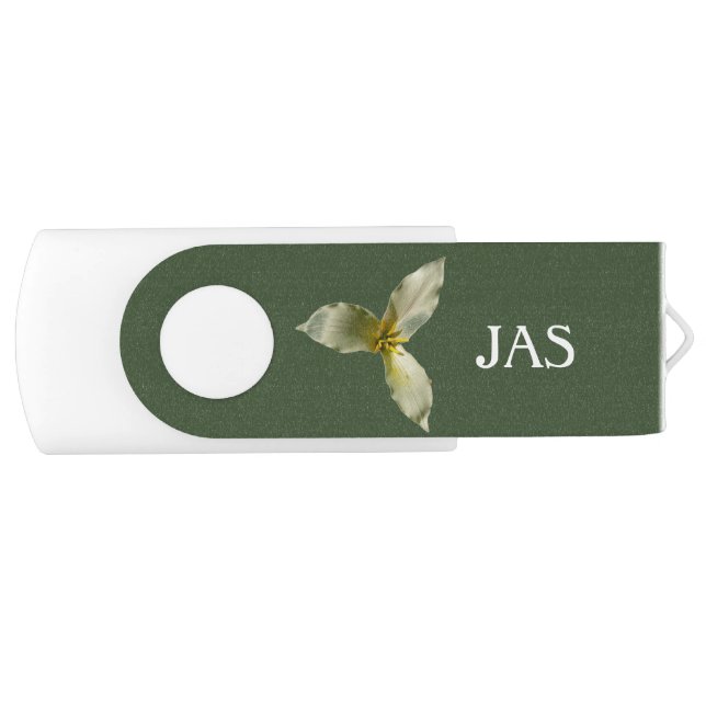 White Trillium Flower Spring Wildflower Flash Drive (Front)