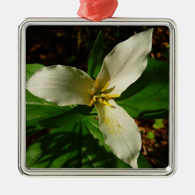 White Trillium Flower Spring Wildflower Metal Ornament (Front)