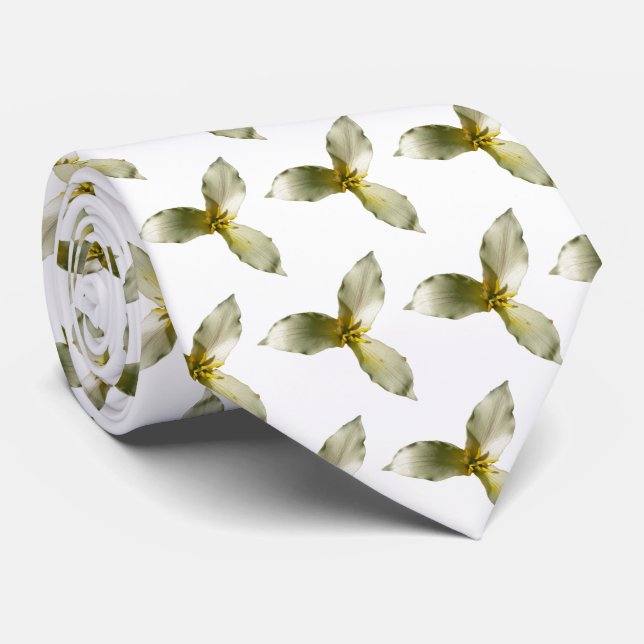 White Trillium Flower Spring Wildflower Neck Tie (Rolled)
