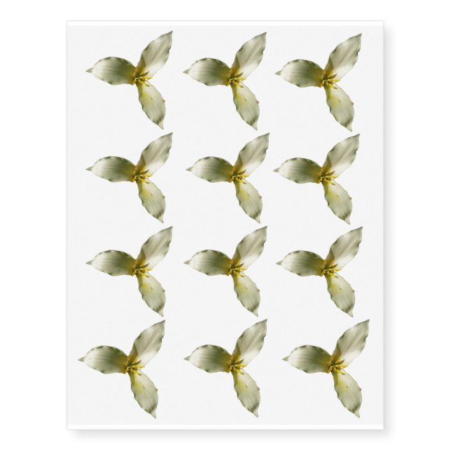 White Trillium Flower Spring Wildflower Temporary Tattoos (Front)