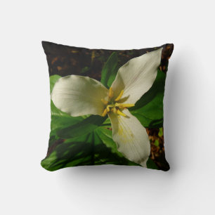 White Trillium Flower Spring Wildflower Throw Pillow