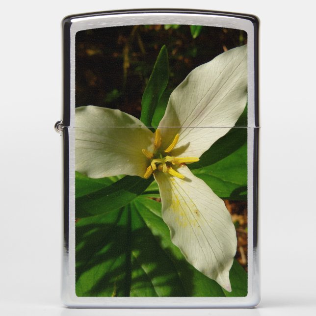 White Trillium Flower Spring Wildflower Zippo Lighter (Front)