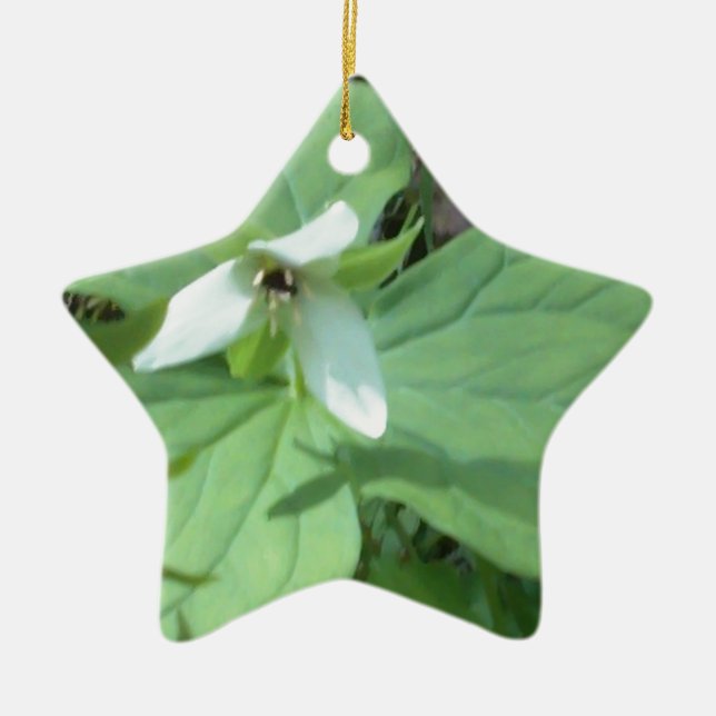 white trillium with greenry ceramic ornament (Front)