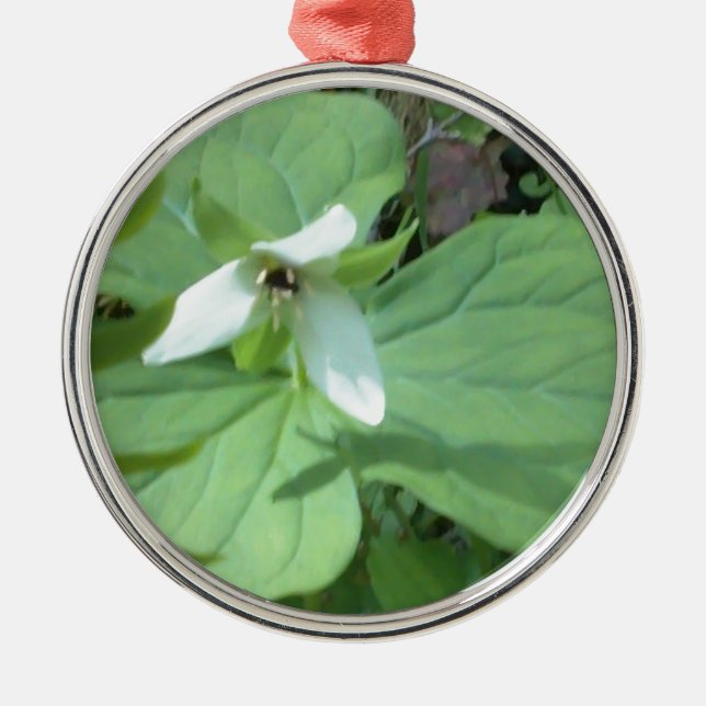 white trillium with greenry metal ornament (Front)