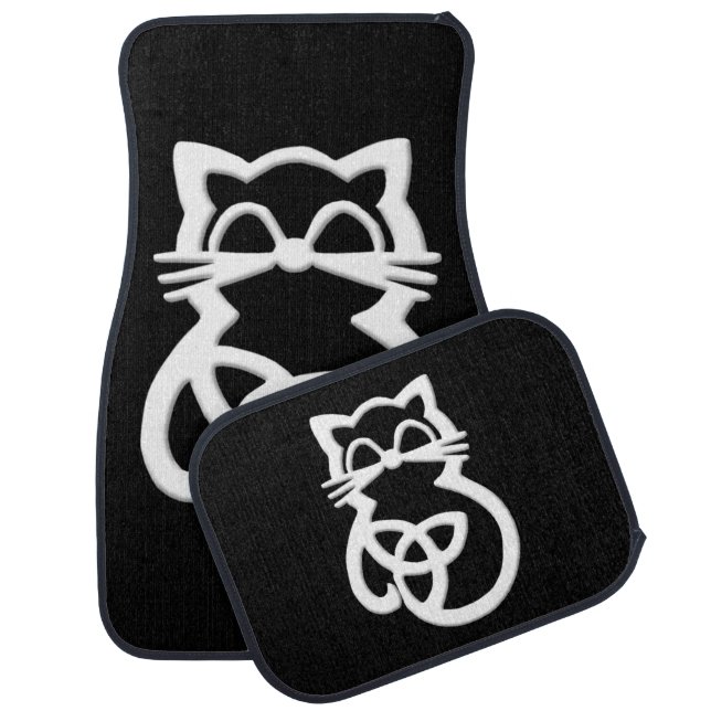 White Trinity Knot Celtic Cat Car Floor Mat (Set)