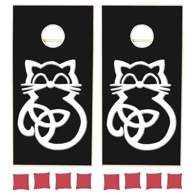White Trinity Knot Celtic Cat Cornhole Set (Set)