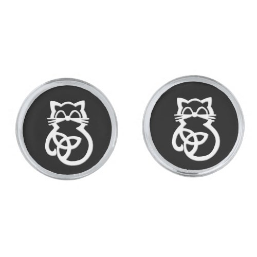 White Trinity Knot Celtic Cat Cufflinks