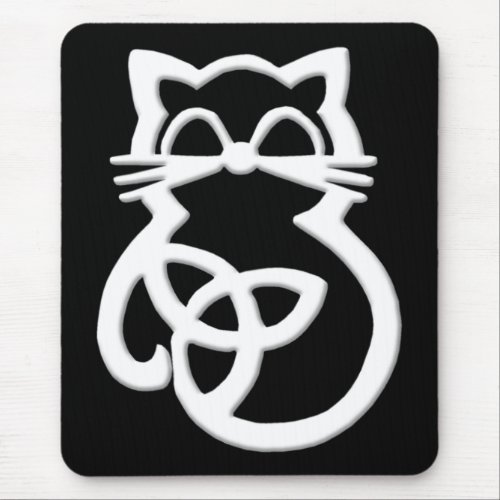 White Trinity Knot Celtic Cat Mousepad