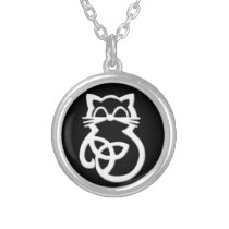 White Trinity Knot Celtic Cat Necklace