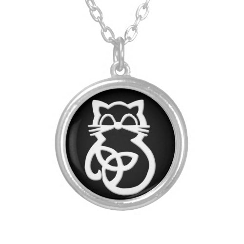 White Trinity Knot Celtic Cat Necklace