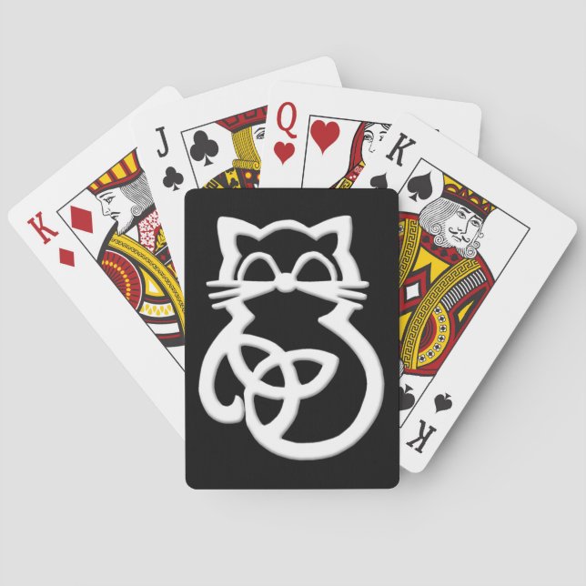 White Trinity Knot Celtic Cat Playing Cards (Back)