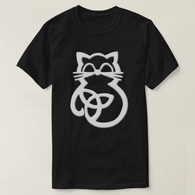 White Trinity Knot Celtic Cat T Shirt (Design Front)