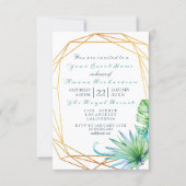 White Tropic Aqua Gold  Frame Birthday Bridal Invitation (Front)