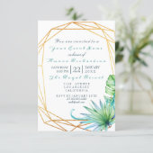White Tropic Aqua Gold  Frame Birthday Bridal Invitation (Standing Front)