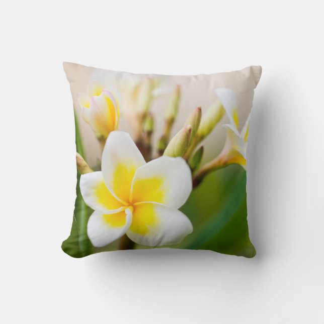 White tropical flower throw pillow (Front)