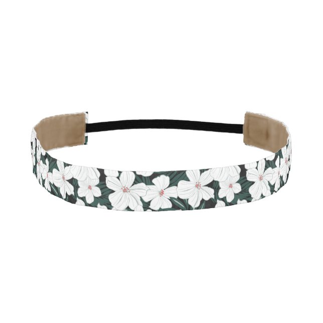 White Tropical Flowers Pattern Athletic Headband (Front)