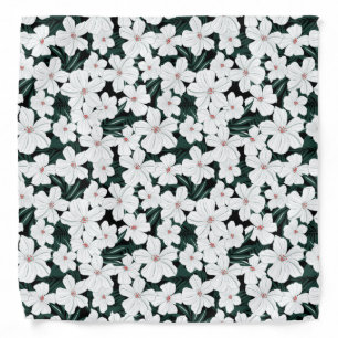 White Tropical Flowers Pattern Bandana