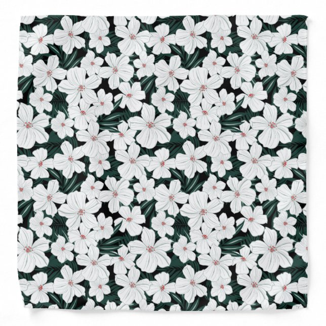 White Tropical Flowers Pattern Bandana (Front)