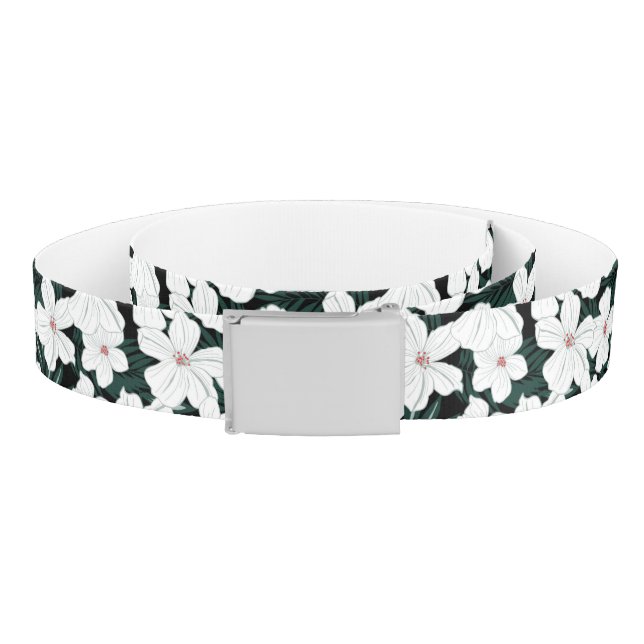 White Tropical Flowers Pattern Belt (Coil)