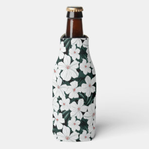 White Tropical Flowers Pattern Bottle Cooler