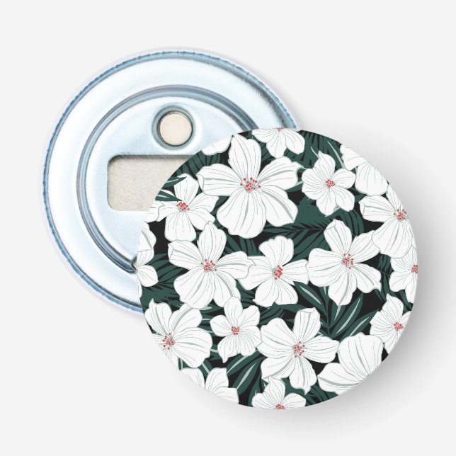 White Tropical Flowers Pattern Bottle Opener (Front)