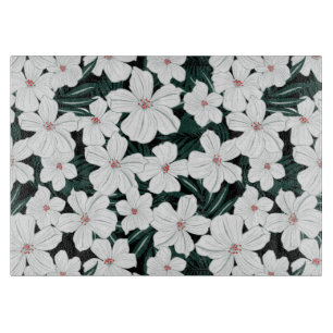 White Tropical Flowers Pattern Cutting Board