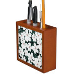 White Tropical Flowers Pattern Desk Organizer
