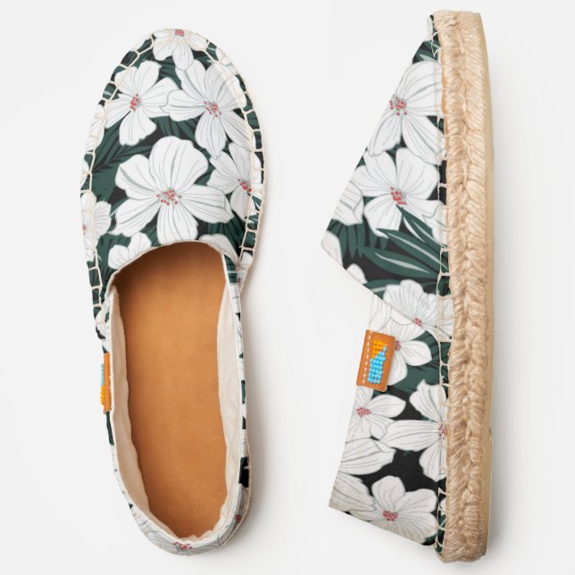 White Tropical Flowers Pattern Espadrilles (Side)