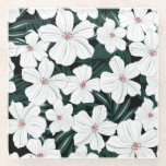 White Tropical Flowers Pattern Glass Coaster
