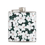 White Tropical Flowers Pattern Hip Flask