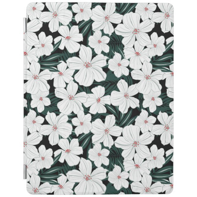 White Tropical Flowers Pattern iPad Smart Cover (Front)
