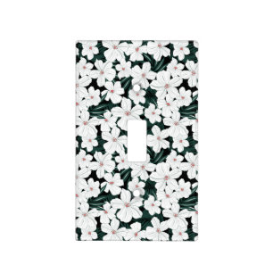 White Tropical Flowers Pattern Light Switch Cover