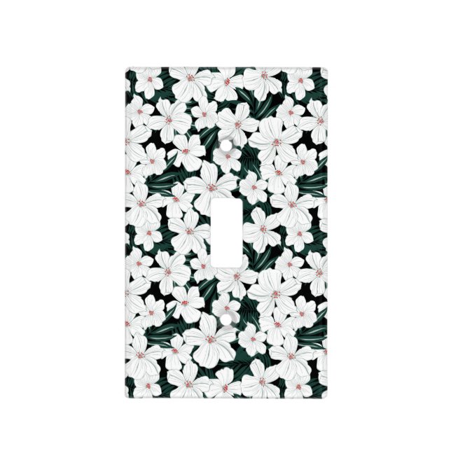 White Tropical Flowers Pattern Light Switch Cover (Front)