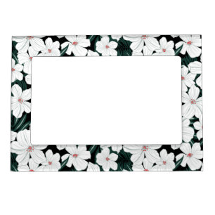 White Tropical Flowers Pattern Magnetic Picture Frame