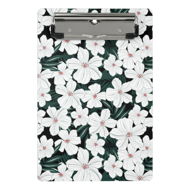 White Tropical Flowers Pattern Mini Clipboard (Front)